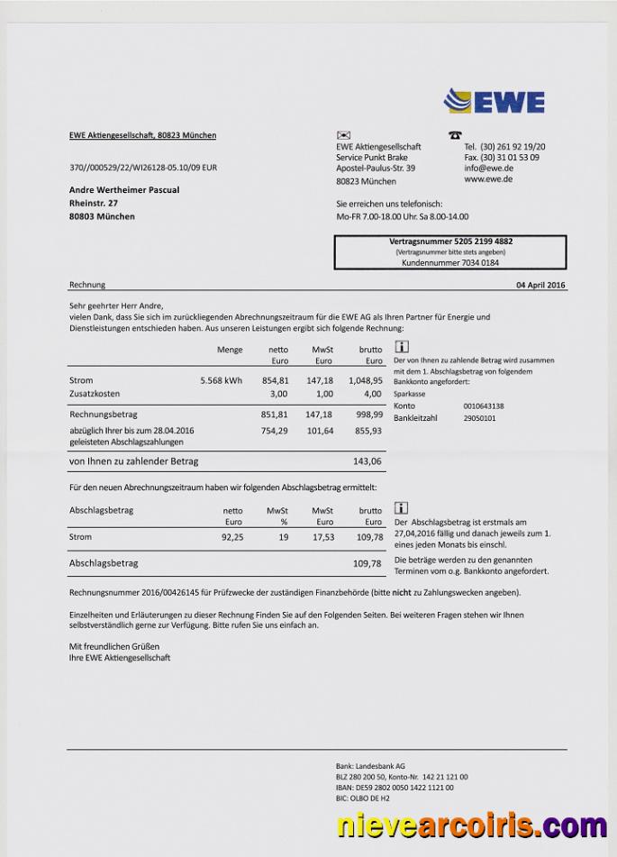 Germany EWE utility bill